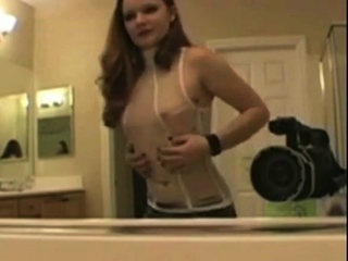 Dance! Red head dances in her bathroom.